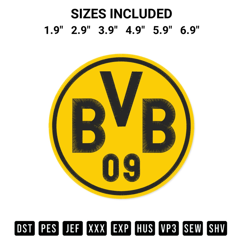Add a unique touch to your apparel with the Fc Borussia Dortmund Logo Embroidery Design embroidery file. Premium instant download available now on Designspacks.com. Available sizes: 1.9", 2.9", 3.9", 4.9", 5.9", 6.9".