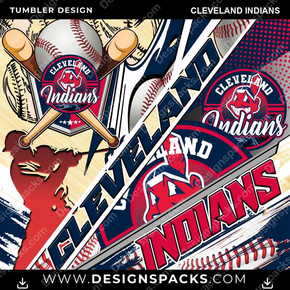Baseball Silhouette Cleveland Indians Tumbler Digital Wrap Design