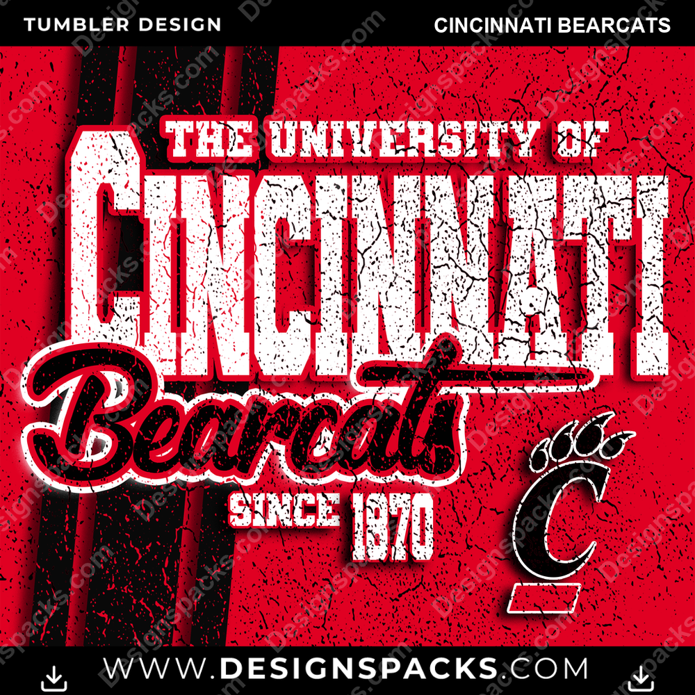 College Sport Grunge Cincinnati Bearcats NCAA College Sport Tumbler Digital Wrap Design Download