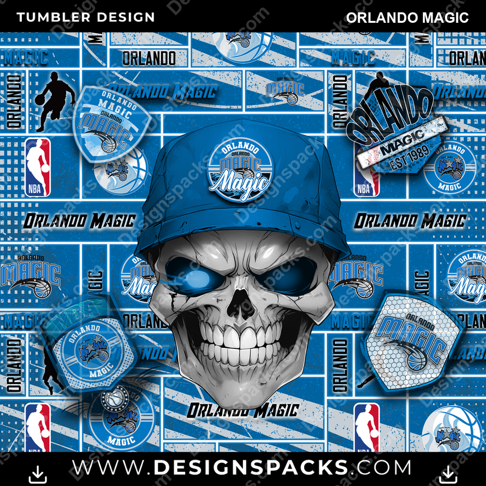 Basketball Skull Orlando Magic Tumbler Digital Wrap Design