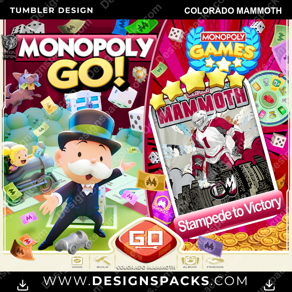 Lacrosse Monopoly Go! Colorado Mammoth Tumbler Digital Wrap Design