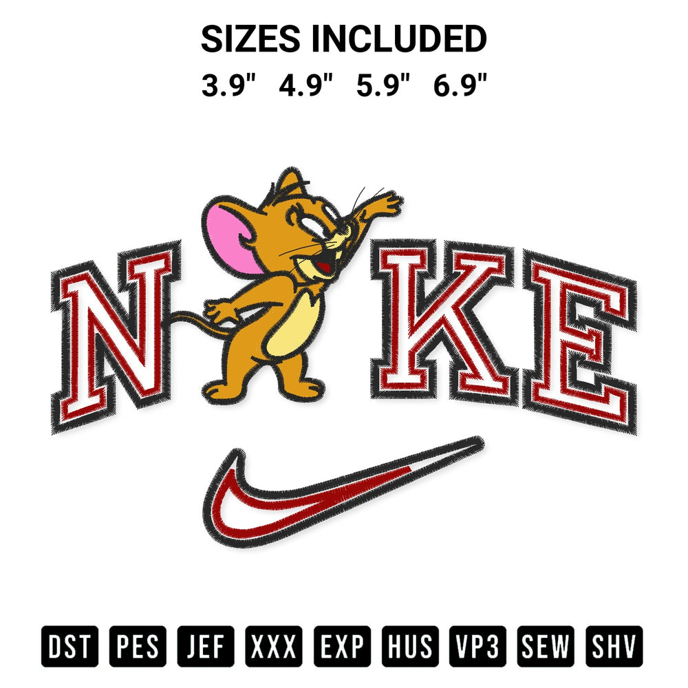 Transform your fabrics with the Nike Jerry Mouse Embroidery Design embroidery design. Instant access to premium digitized patterns at Designspacks.com. Available sizes: 3.9", 4.9", 5.9", 6.9".