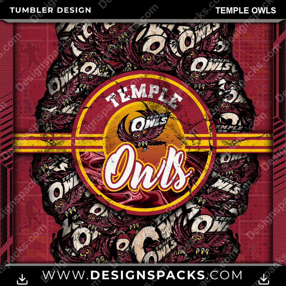 College Sport Ripped Temple Owls Tumbler Digital Wrap Design