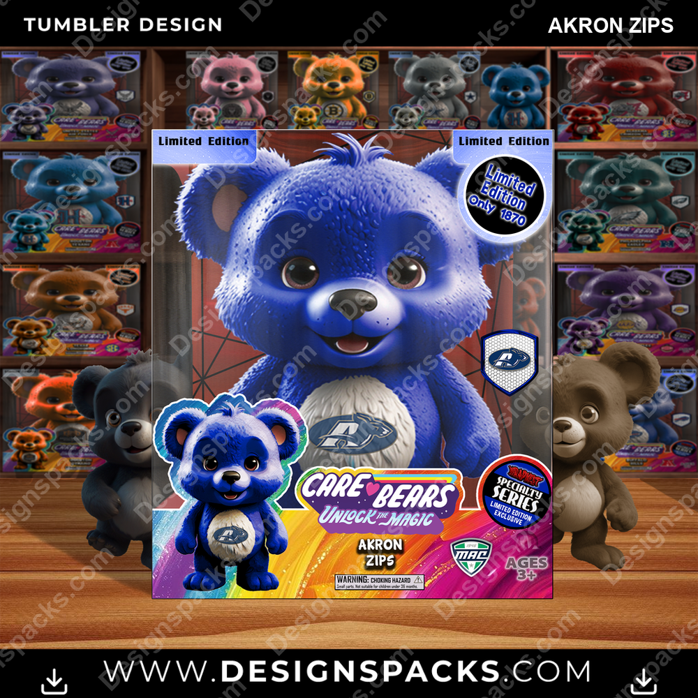 College Sport Care Bear Box Akron Zips NCAA College Sport Tumbler Digital Wrap Design Download