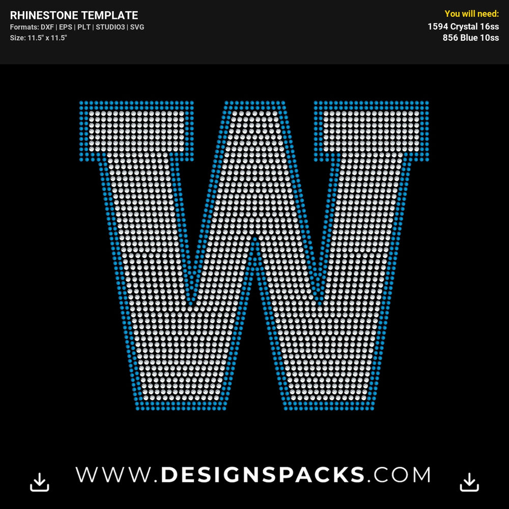 Varsity Letter W Rhinestone Digital Template