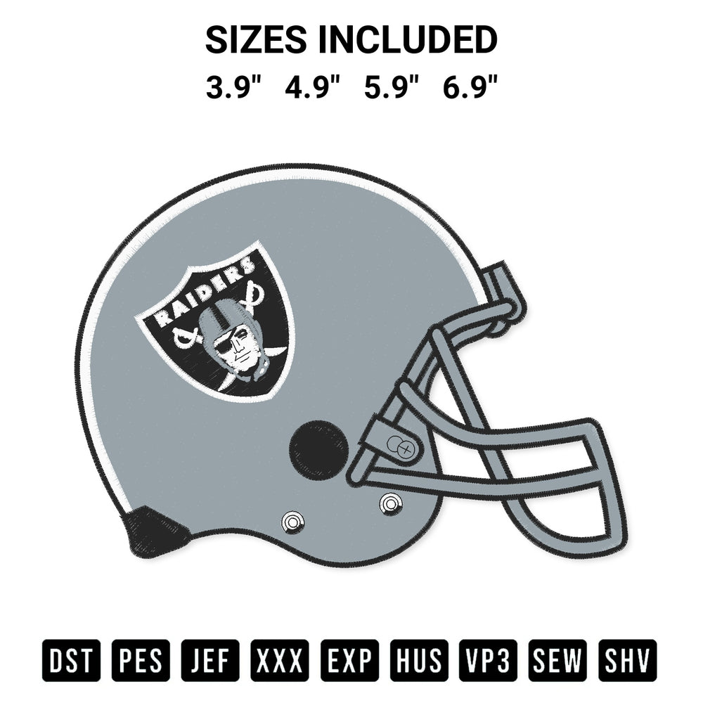 Elevate your next project with our Las Vegas Raiders Helmet Embroidery Design embroidery file. Shop high-quality digital patterns instantly at Designspacks.com. Available sizes: 3.9", 4.9", 5.9", 6.9".