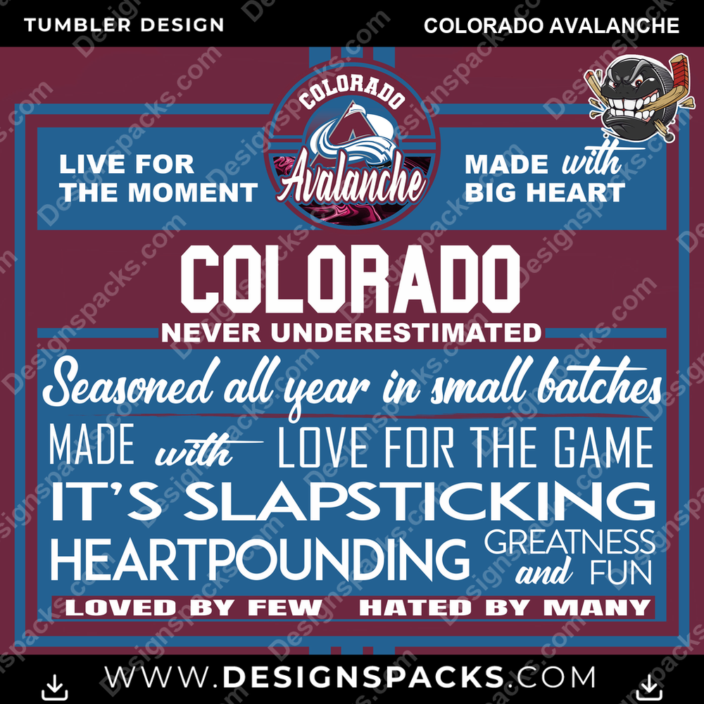 Ice Hockey Slapsticking Colorado Avalanche NHL Hockey Tumbler Digital Wrap Design Download