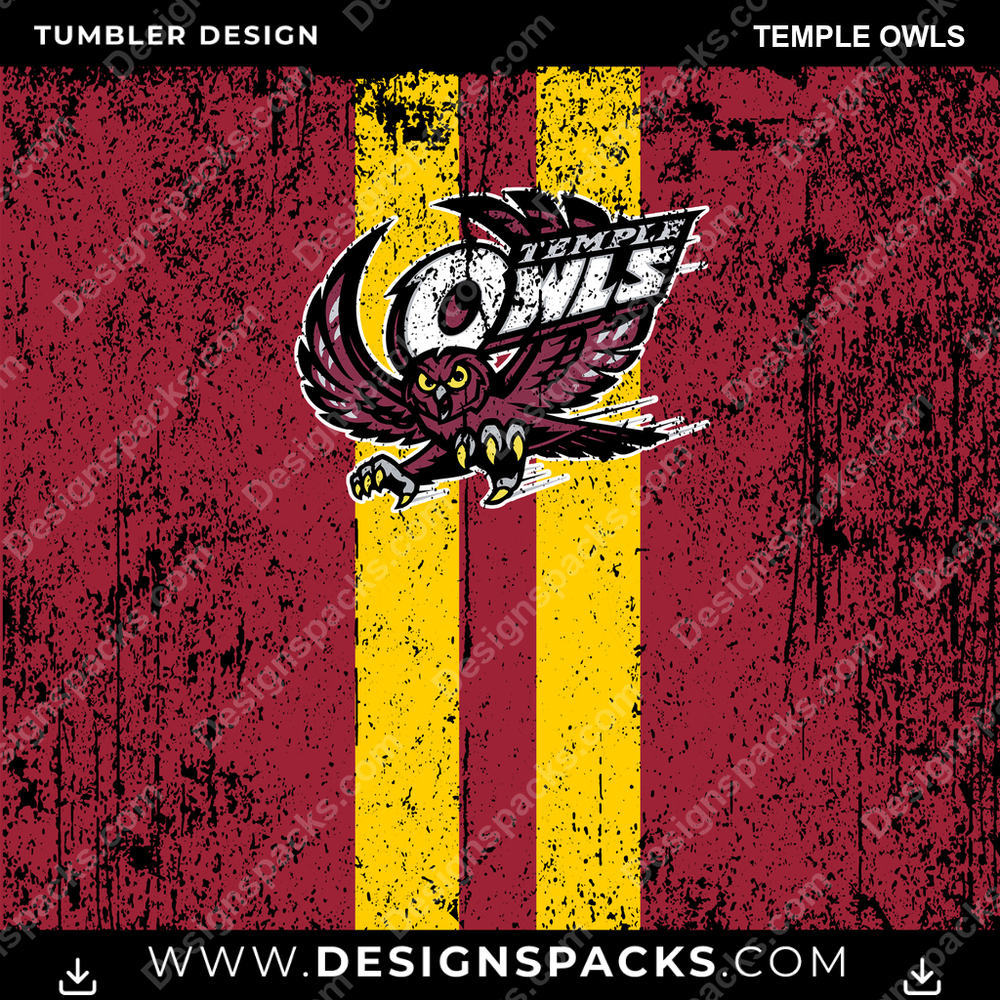 College Sport Grunge Style Temple Owls NCAA College Sport Tumbler Digital Wrap Design Download
