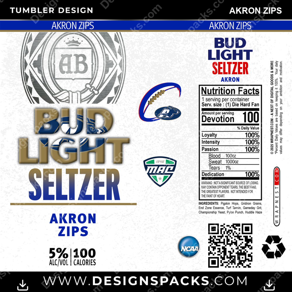 College Sport Bud Light Seltzer Akron Zips Tumbler Digital Wrap Design