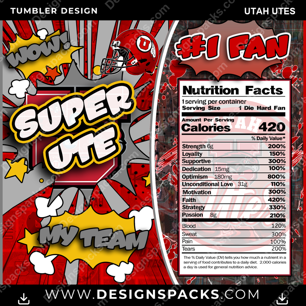 College Sport Super Team Utah Utes Tumbler Digital Wrap Design