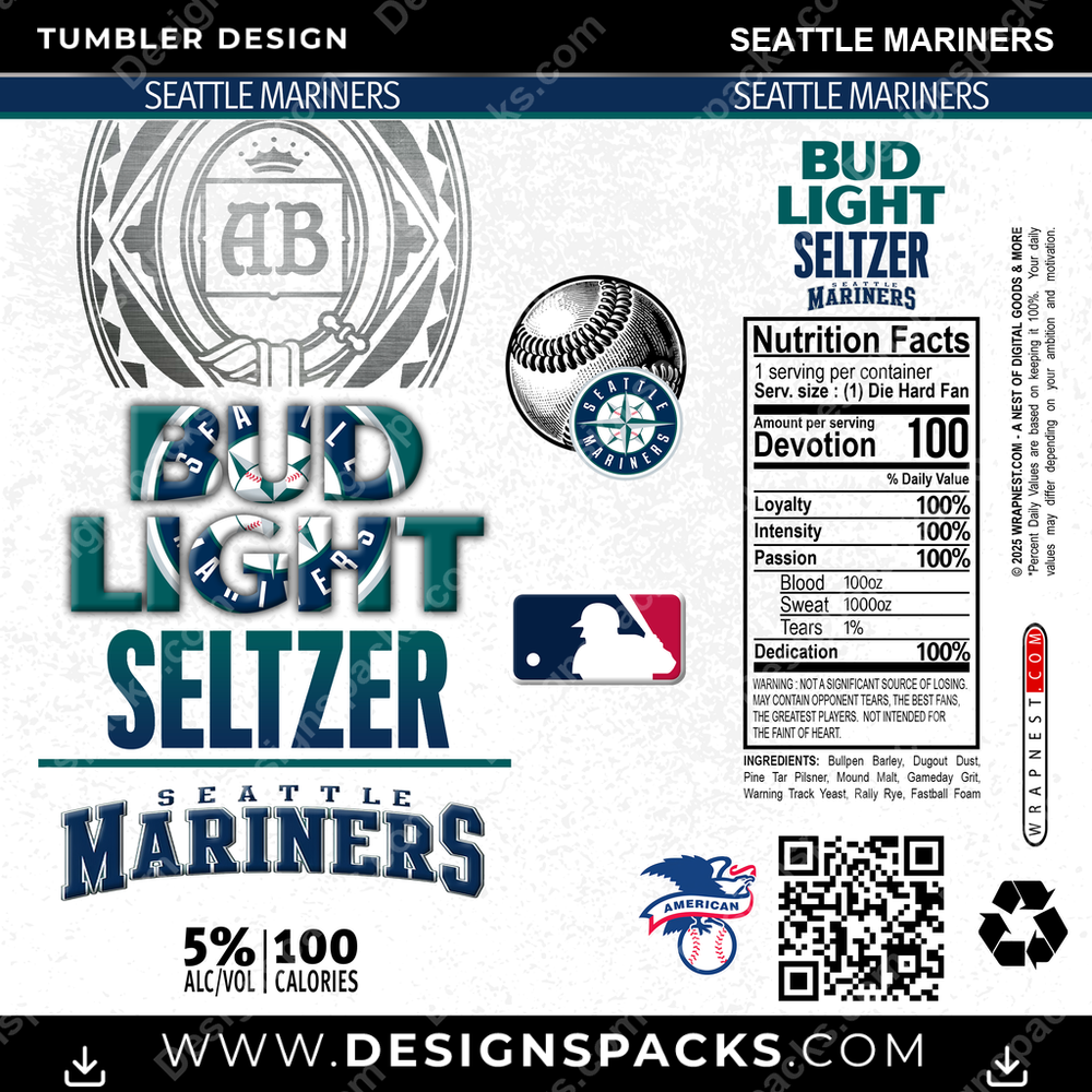 Baseball Bud Light Seltzer Seattle Mariners Tumbler Digital Wrap Design