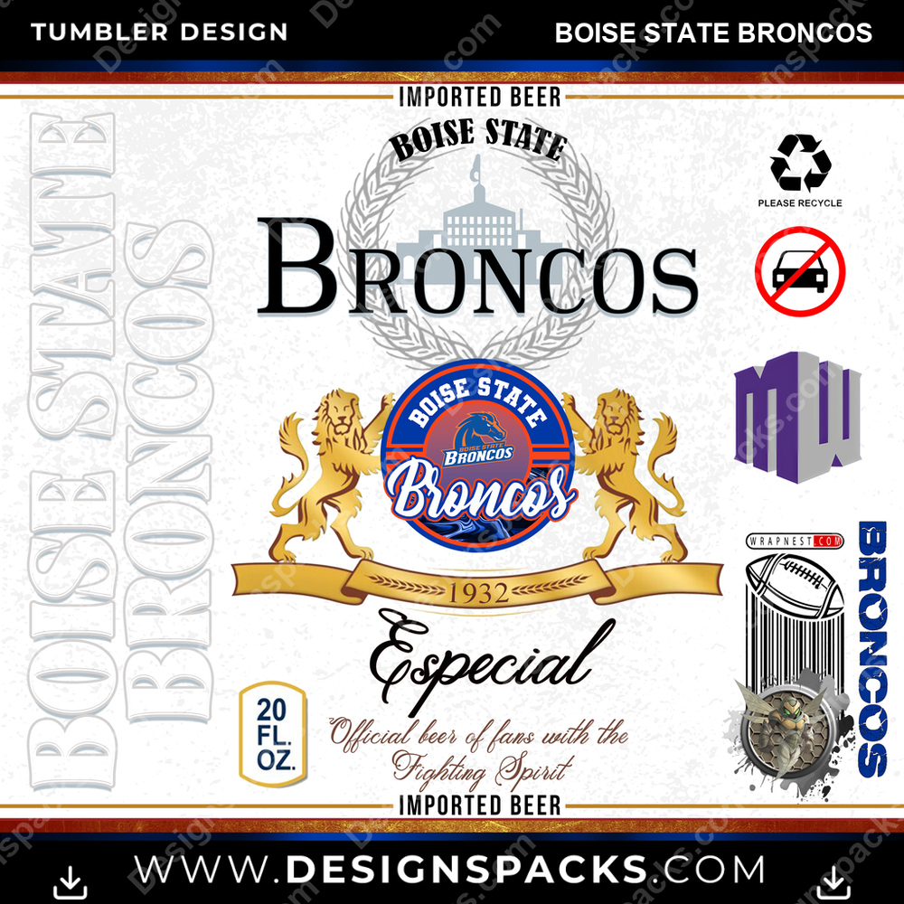 College Sport Modelo Boise State Broncos Tumbler Digital Wrap Design
