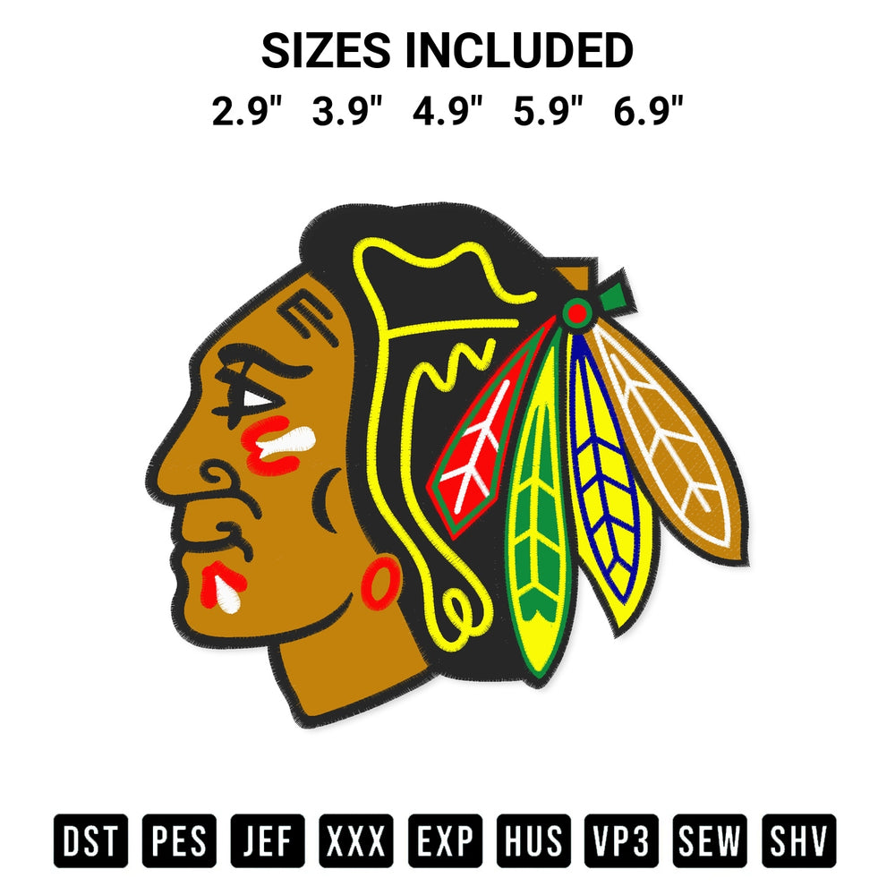 Get the Chicago Blackhawks Logo Embroidery Design embroidery design for your custom crafts! Premium digitized files available for instant download at Designspacks.com. Available sizes: 2.9", 3.9", 4.9", 5.9", 6.9".