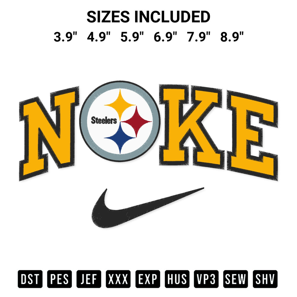 Download the Pittsburgh Steelers X Nike Embroidery Design machine embroidery design exclusively at Designspacks.com. Premium digitized pattern for apparel and DIY crafts. Available sizes: 3.9", 4.9", 5.9", 6.9", 7.9", 8.9".