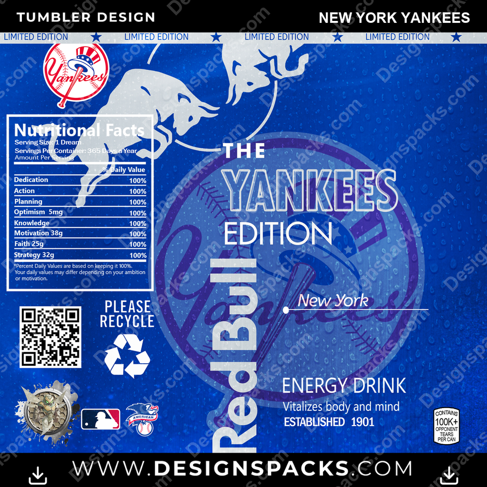 Baseball Red Bull New York Yankees Tumbler Digital Wrap Design