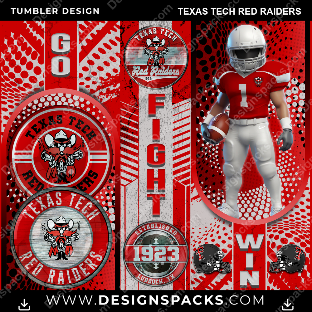 College Sport Go Fight Win Texas Tech Red Raiders NCAA College Sport Tumbler Digital Wrap Design Download