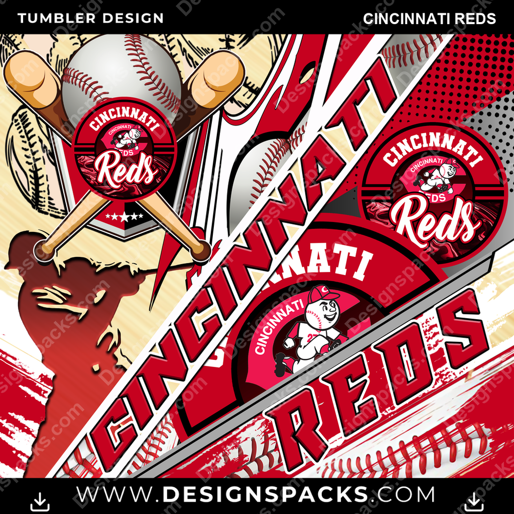 Baseball Silhouette Cincinnati Reds Tumbler Digital Wrap Design