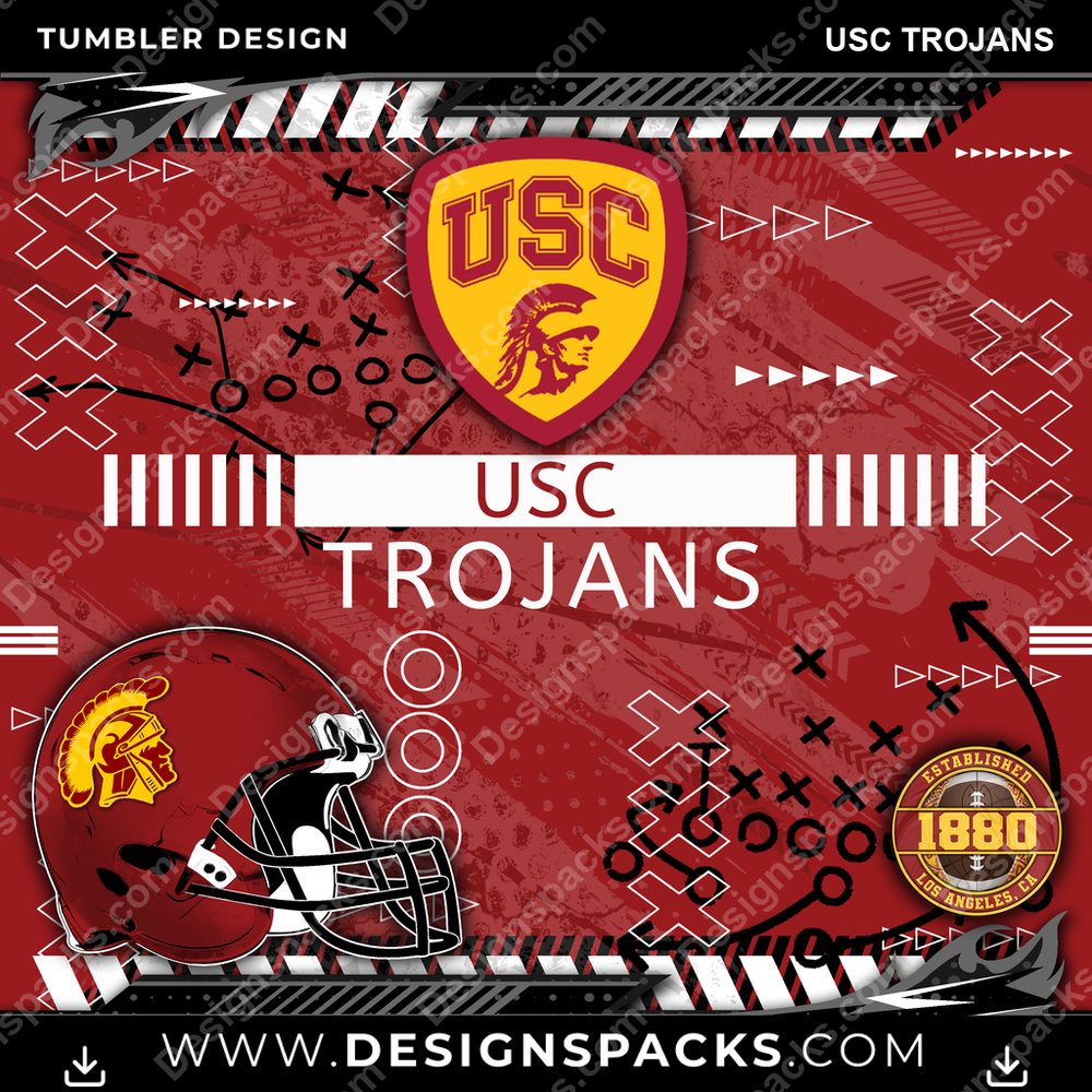 College Sport Xs & Os USC Trojans NCAA College Sport Tumbler Digital Wrap Design Download