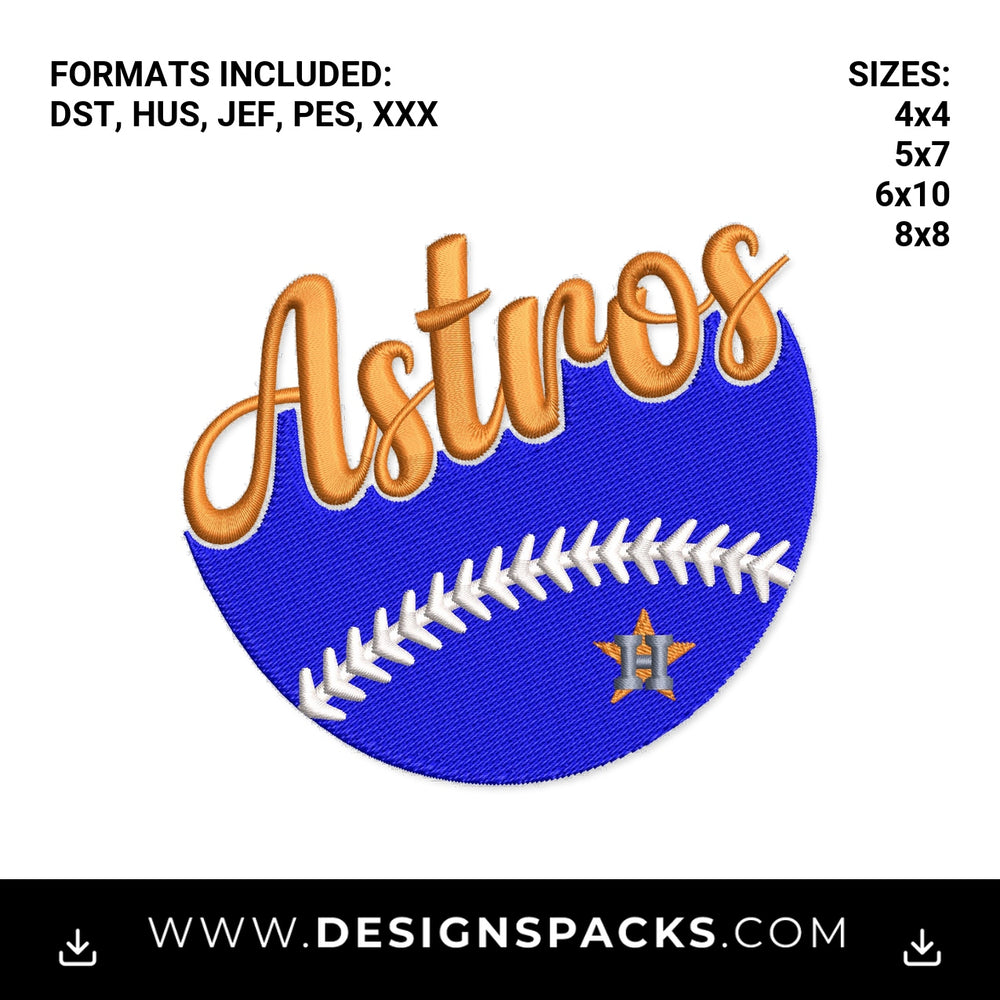 Houston Astros Script Baseball Circle Embroidery Design - Instant digital download pattern at Designspacks.com