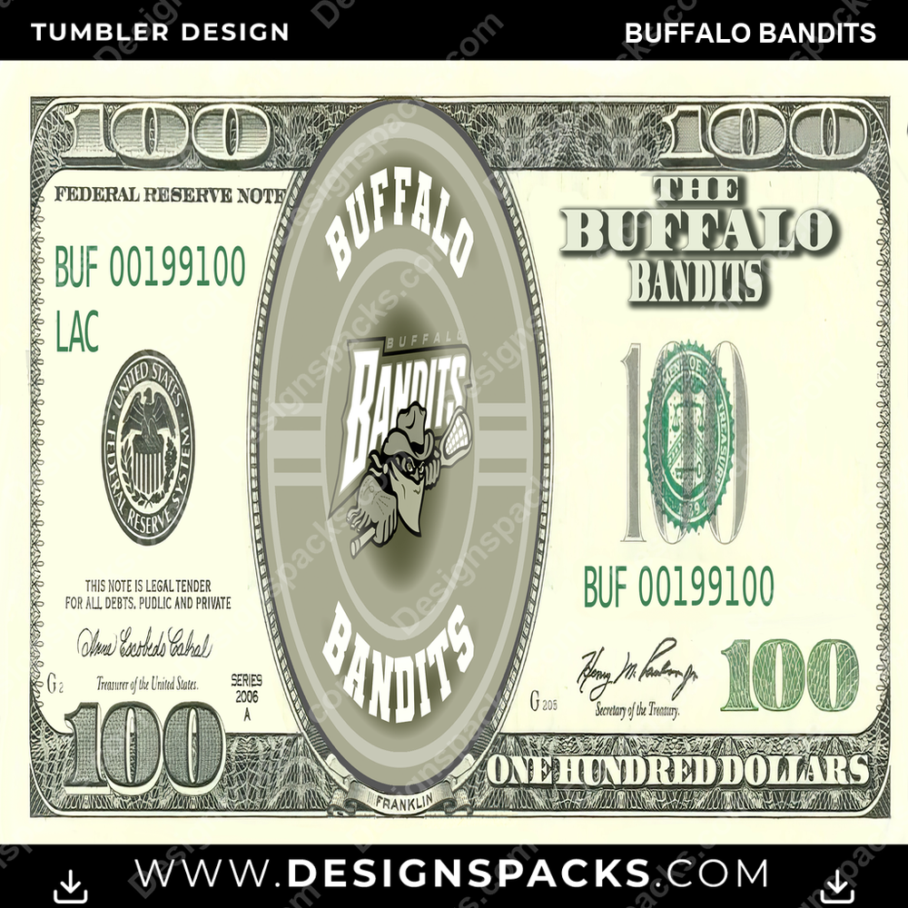 Lacrosse 100 Dollar Bill Buffalo Bandits Tumbler Digital Wrap Design