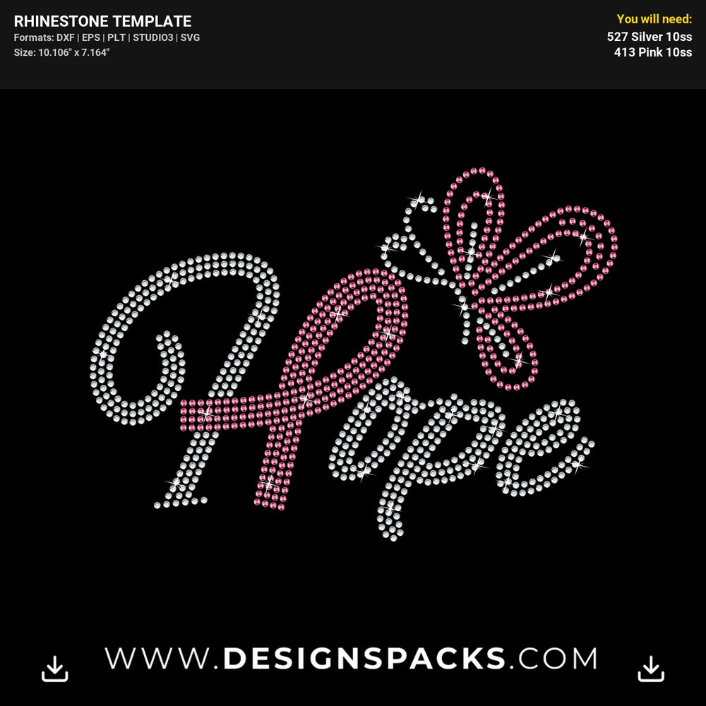 Hope Pink Ribbon Breast Cancer Rhinestone Digital Template