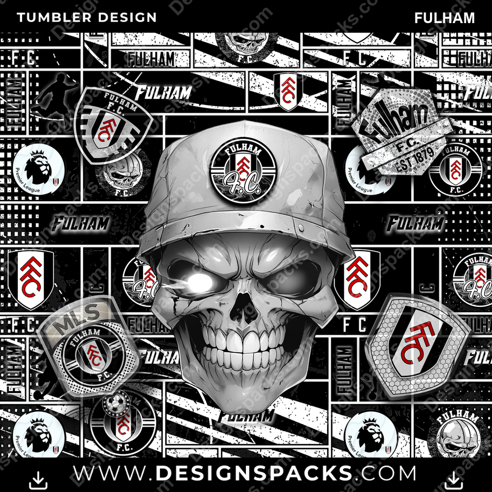 Soccer UK Skull Fulham Tumbler Digital Wrap Design