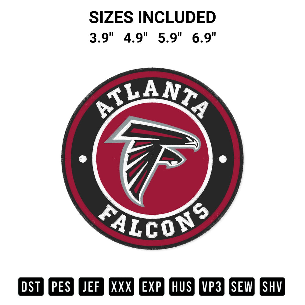 Elevate your next project with our Atlanta Falcons Circle Logo Embroidery Design embroidery file. Shop high-quality digital patterns instantly at Designspacks.com. Available sizes: 3.9", 4.9", 5.9", 6.9".