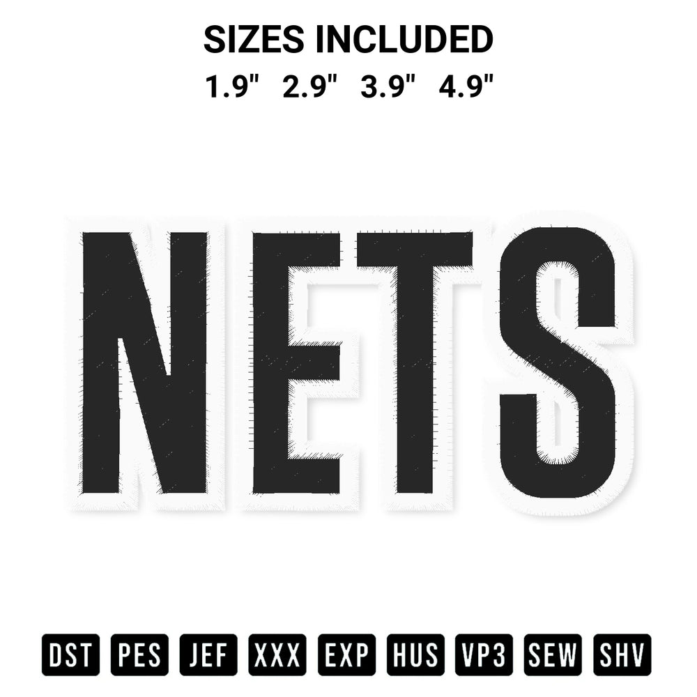 Add a unique touch to your apparel with the Brooklyn Nets Text Embroidery Design embroidery file. Premium instant download available now on Designspacks.com. Available sizes: 1.9", 2.9", 3.9", 4.9".