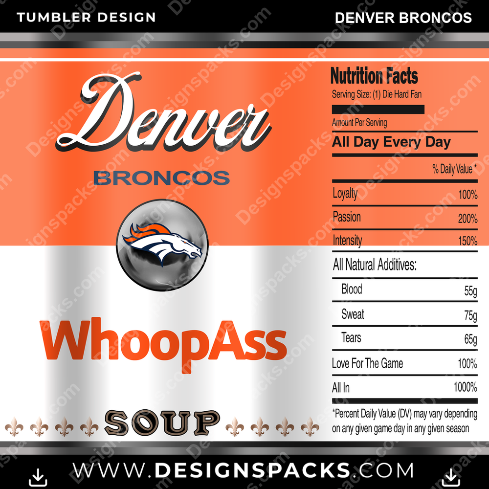 Football Soup Can Denver Broncos NFL Football Tumbler Digital Wrap Design Download