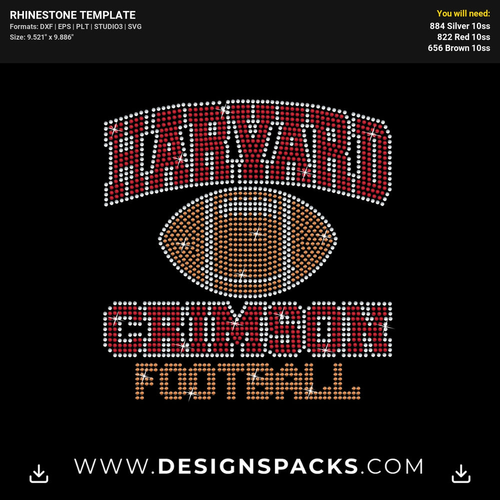 Harvard Crimson Football Rhinestone Digital Template