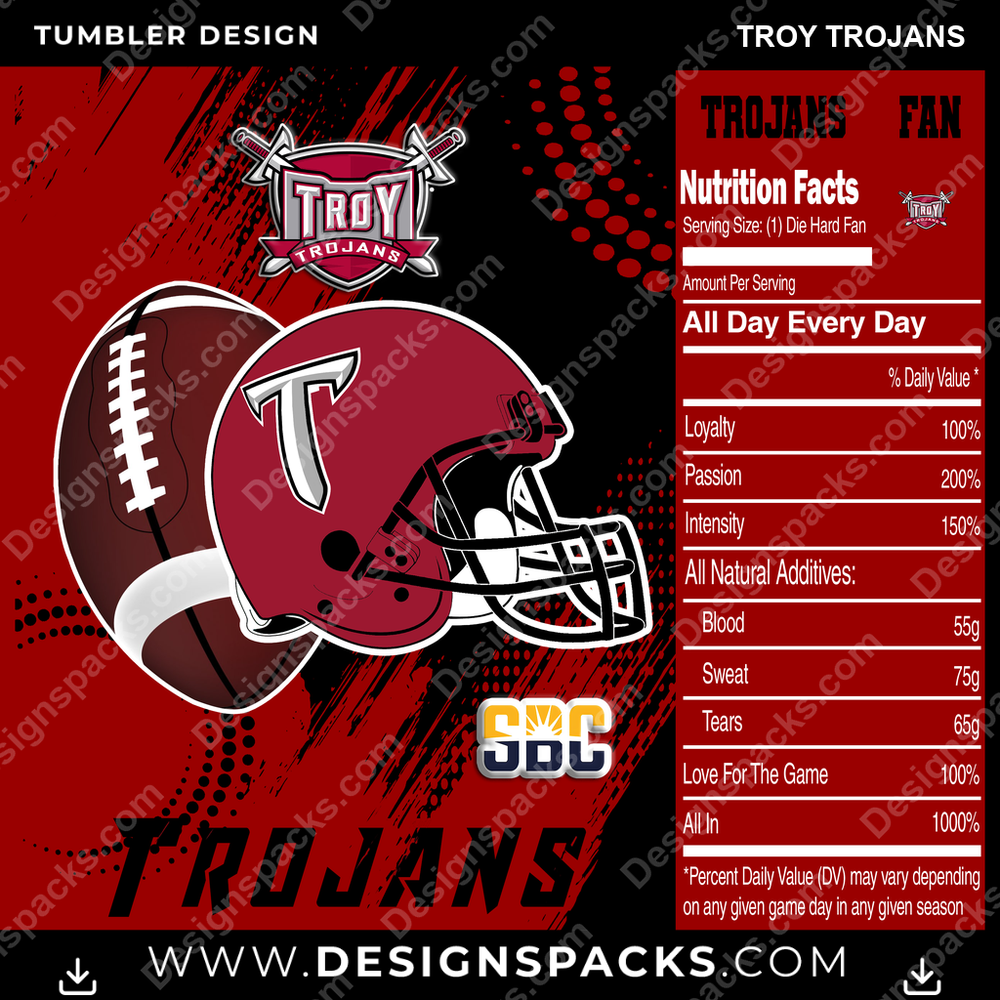 College Sport Team Fan CFB Troy Trojans NCAA College Sport Tumbler Digital Wrap Design Download