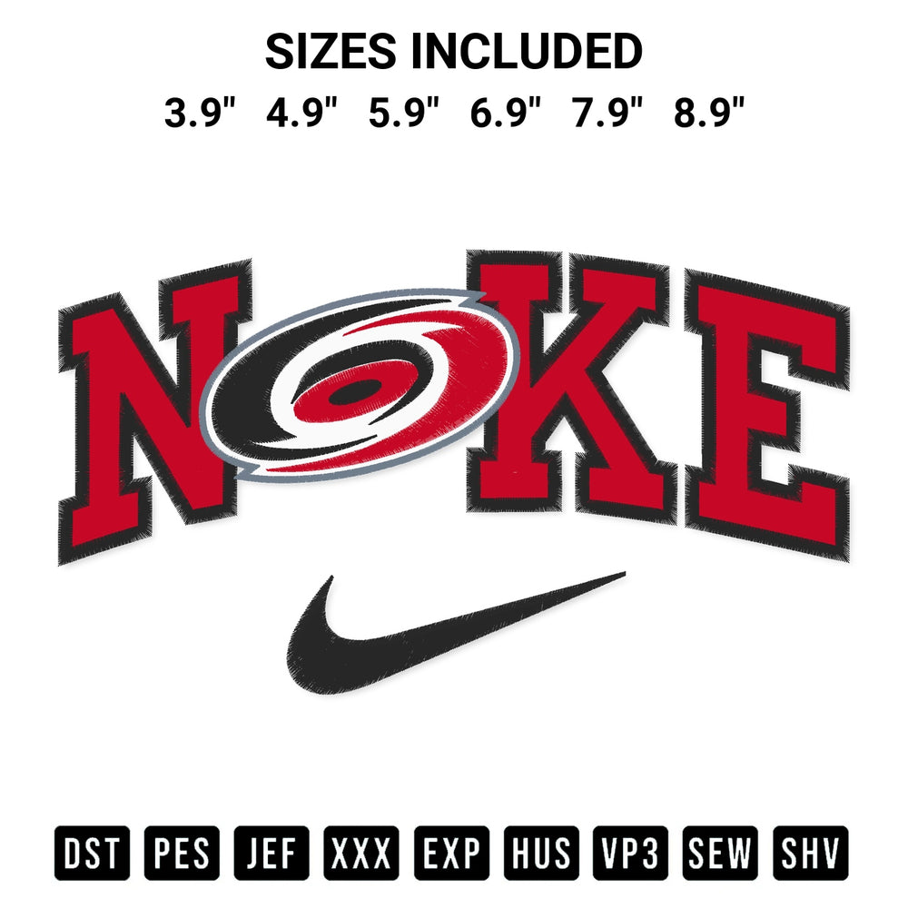 Transform your fabrics with the Nike Carolina Hurricanes Embroidery Design embroidery design. Instant access to premium digitized patterns at Designspacks.com. Available sizes: 3.9", 4.9", 5.9", 6.9", 7.9", 8.9".