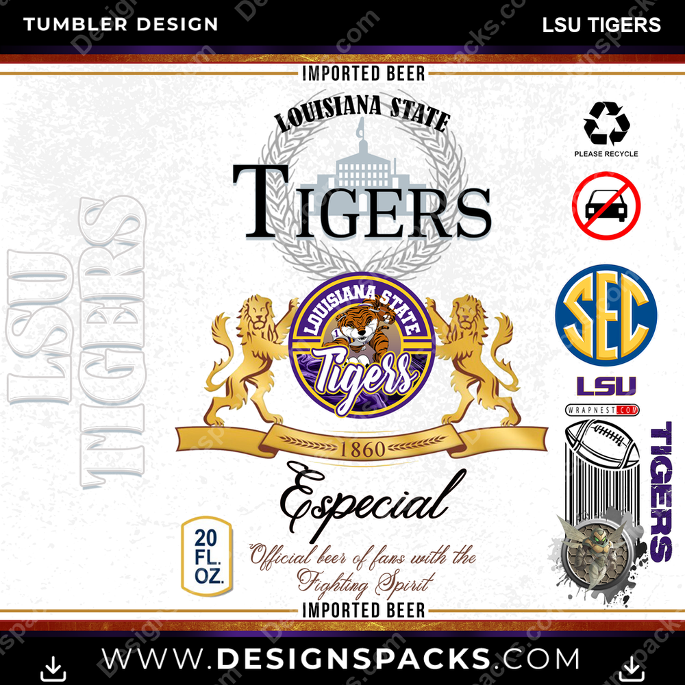 College Sport Modelo LSU Tigers Tumbler Digital Wrap Design