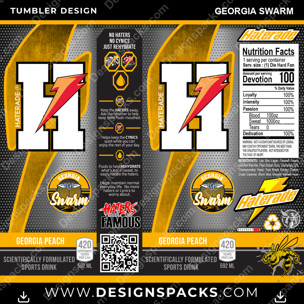 Lacrosse Haterade Georgia Swarm Tumbler Digital Wrap Design