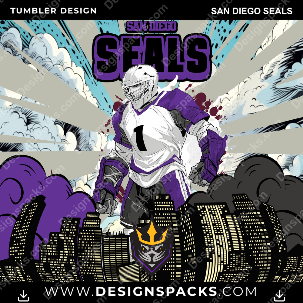 Lacrosse Comic Cover San Diego Seals Tumbler Digital Wrap Design