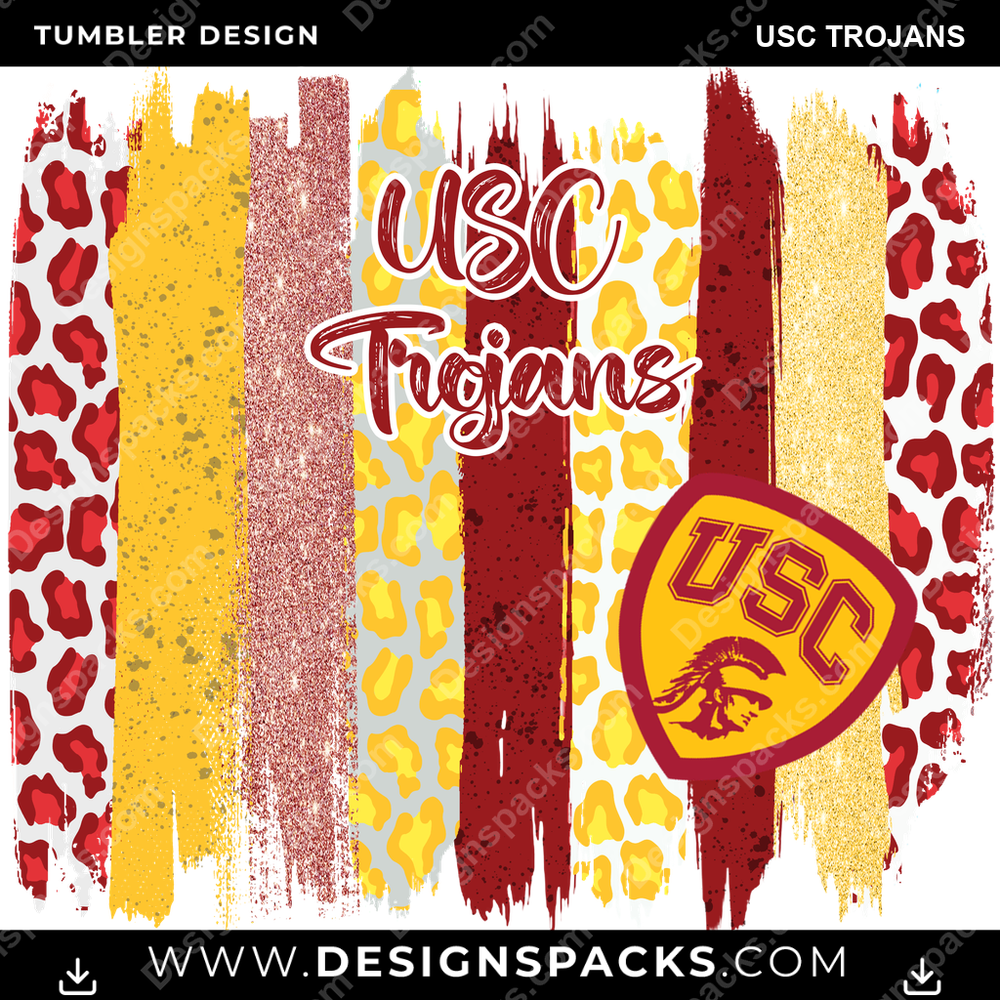 College Sport Brush Strokes USC Trojans NCAA College Sport Tumbler Digital Wrap Design Download
