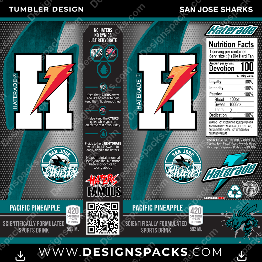 Hockey Haterade San Jose Sharks NHL Hockey Tumbler Digital Wrap Design Download