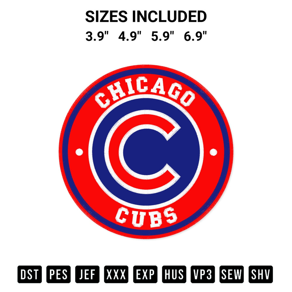 Discover the perfect addition to your crafting collection: Chicago Cubs Circle Logo Embroidery Design embroidery file. Instantly available at Designspacks.com. Available sizes: 3.9", 4.9", 5.9", 6.9".