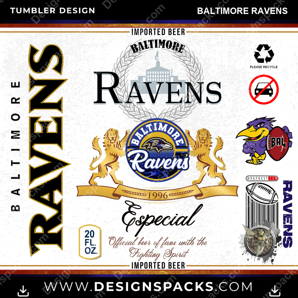Football Modelo Baltimore Ravens Tumbler Digital Wrap Design