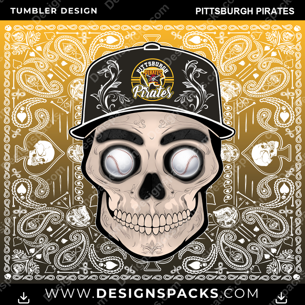 Baseball Skull Handkerchief Pittsburgh Pirates Tumbler Digital Wrap Design