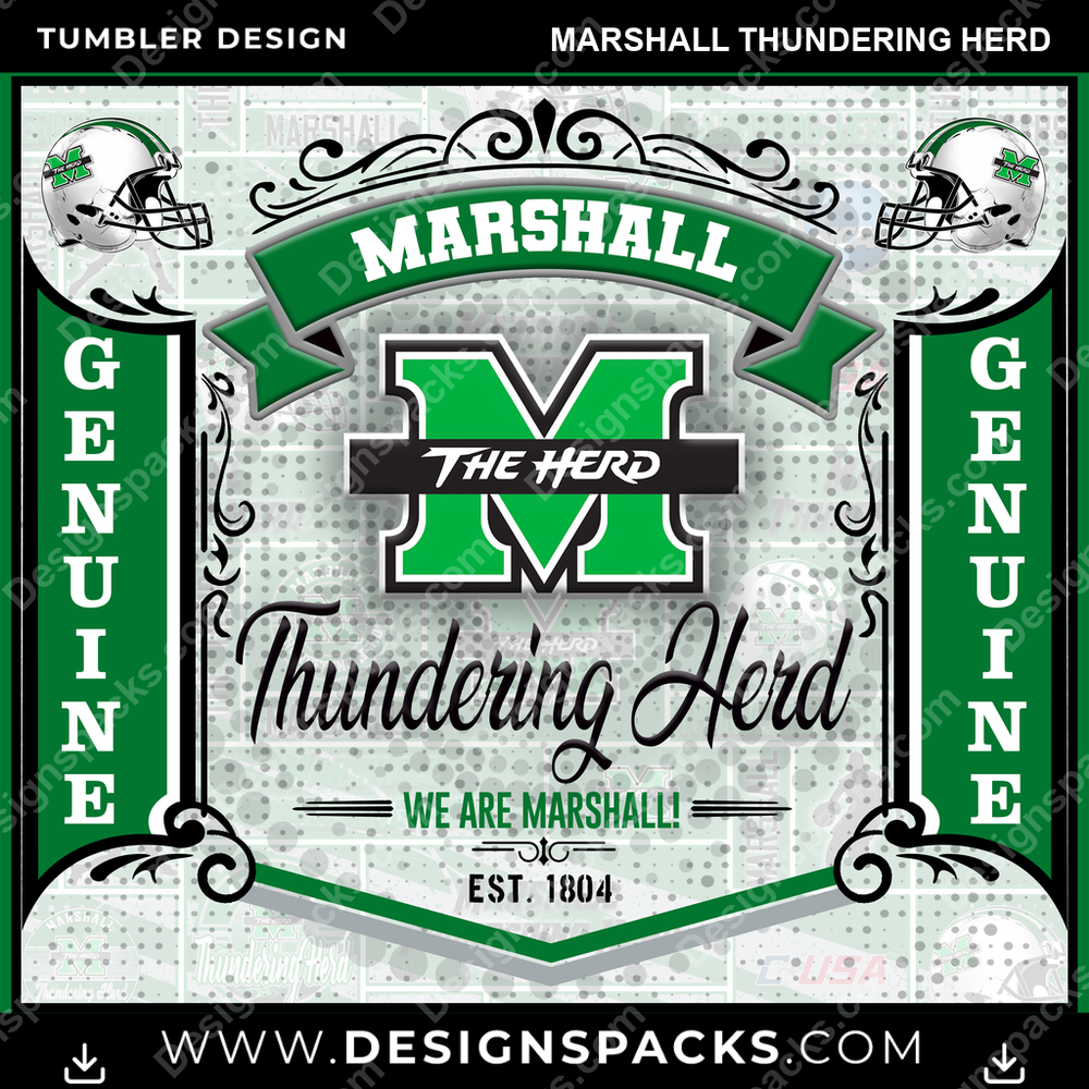 College Sport Bud Marshall Thundering Herd Tumbler Digital Wrap Design