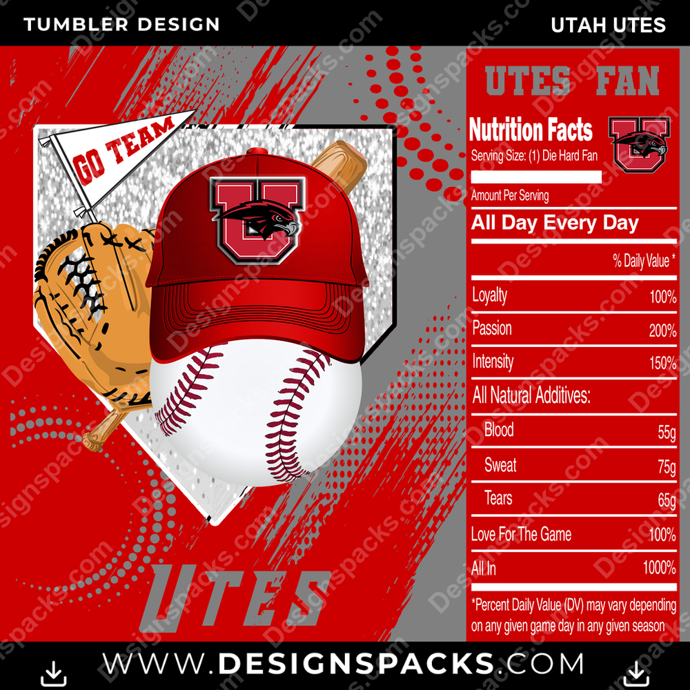 College Sport Team Fan BaseBall Utah Utes NCAA College Sport Tumbler Digital Wrap Design Download