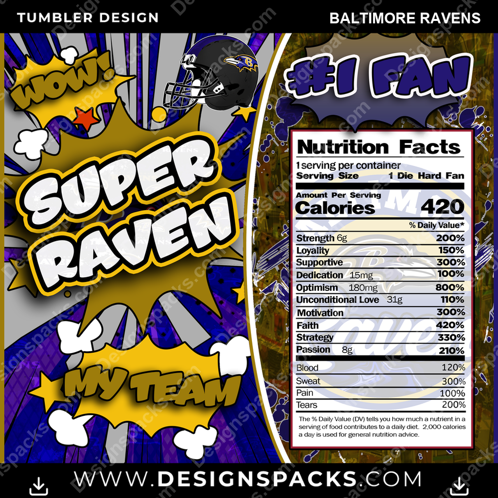 Diseño Digital Envolvente para Vaso del Equipo de Fútbol Americano Baltimore Ravens