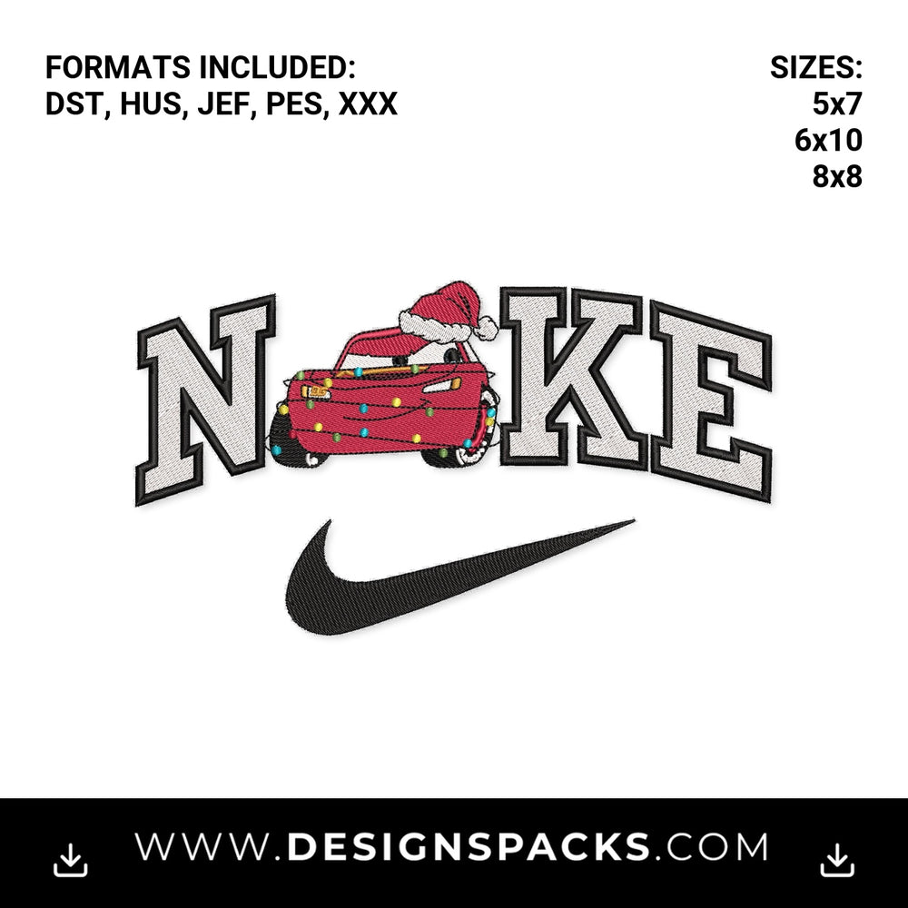 Christmas Lightning McQueen Swoosh Embroidery Design - Instant digital download pattern at Designspacks.com