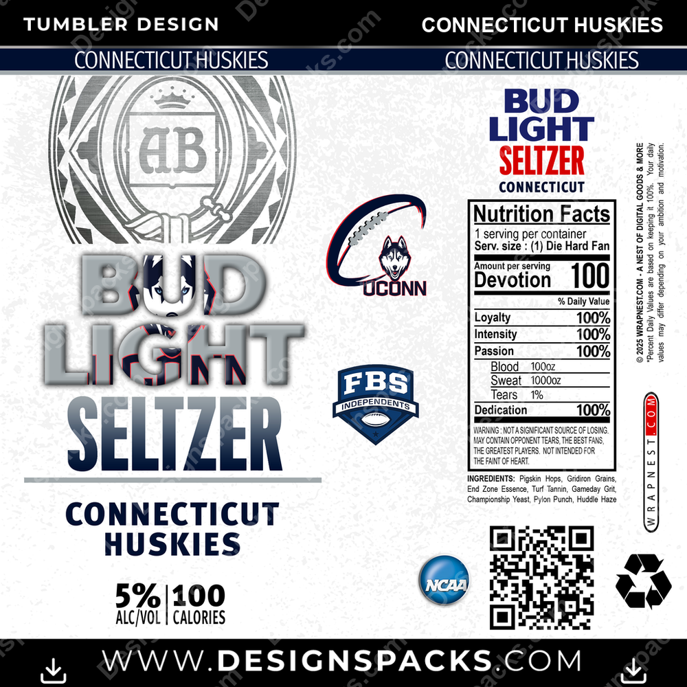 College Sport Bud Light Seltzer Connecticut Huskies NCAA College Sport Tumbler Digital Wrap Design Download