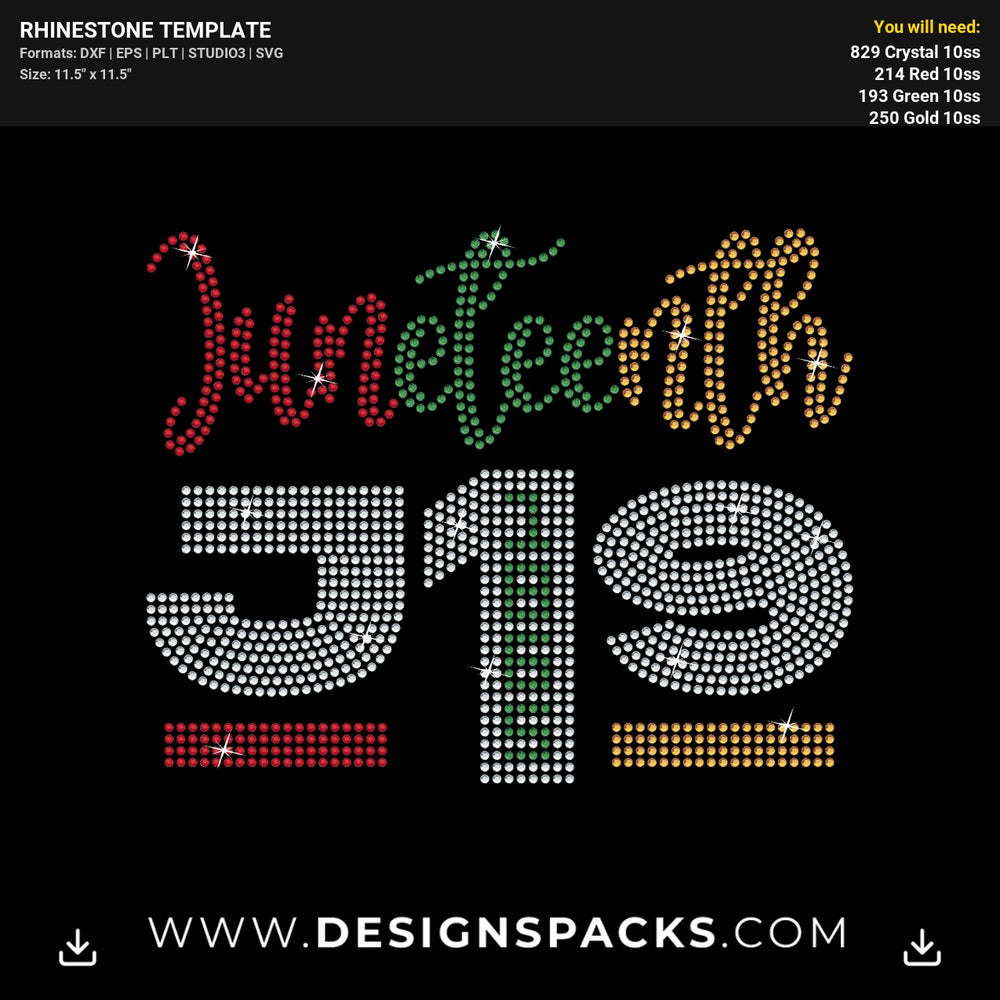 Juneteenth J19 1865 Rhinestone Digital Template