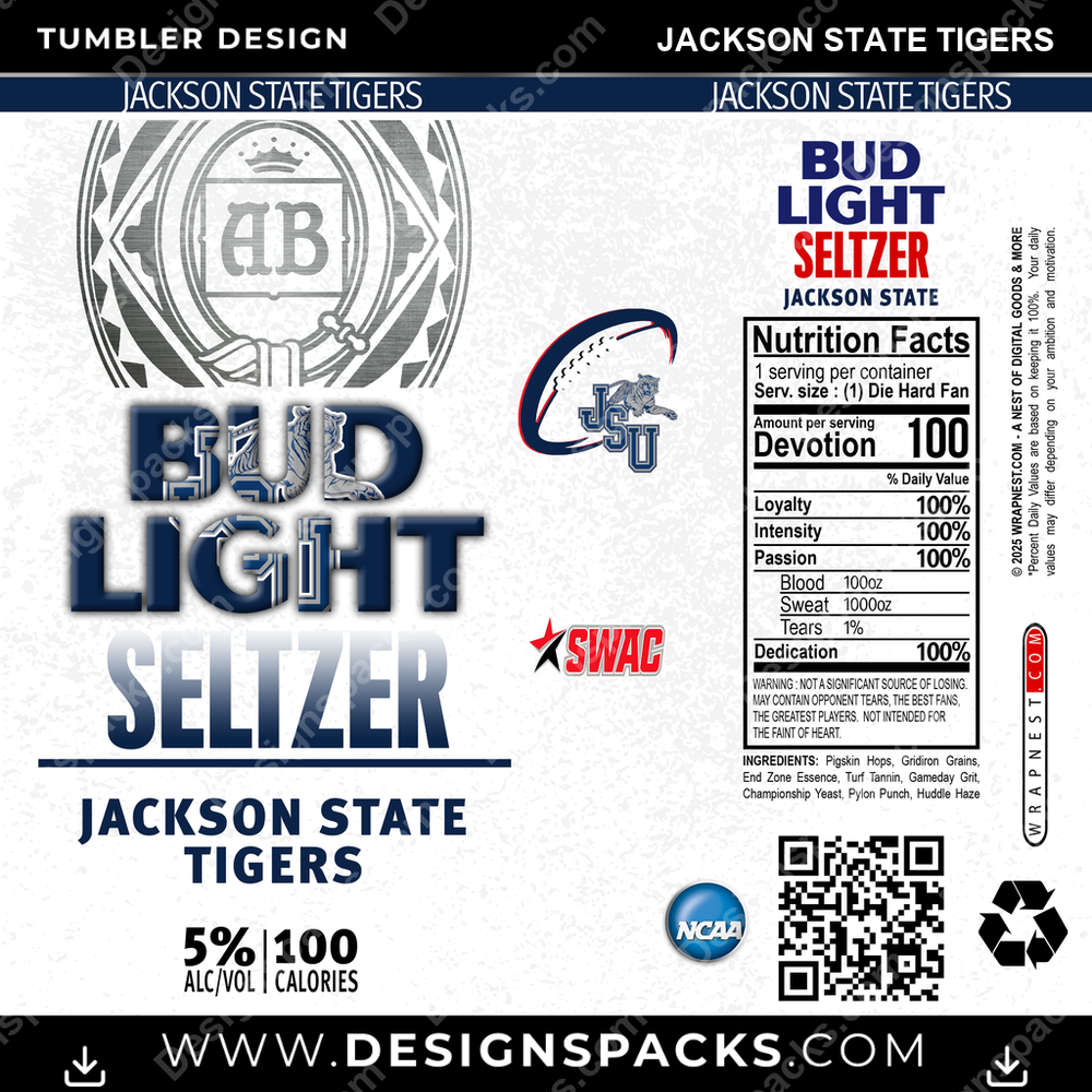 College Sport Bud Light Seltzer Jackson State Tigers NCAA College Sport Tumbler Digital Wrap Design Download