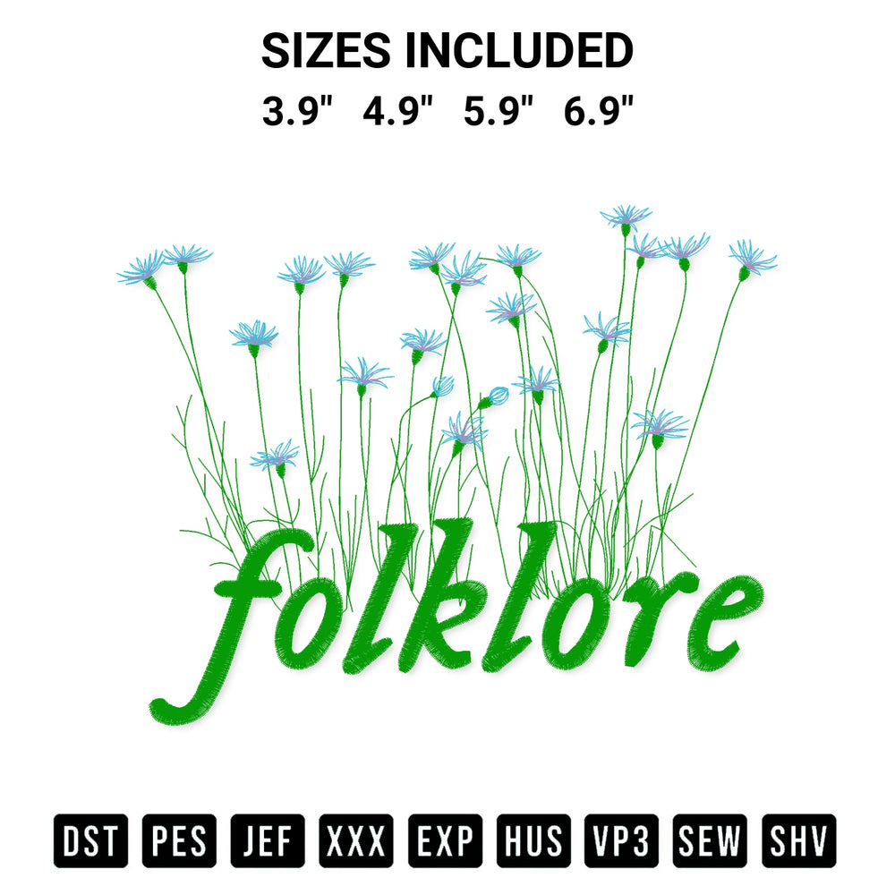 Stitch like a pro with the Folklore Wildflower Taylor Swift Embroidery Design embroidery pattern from Designspacks.com. High-quality digital machine embroidery file. Available sizes: 3.9", 4.9", 5.9", 6.9".