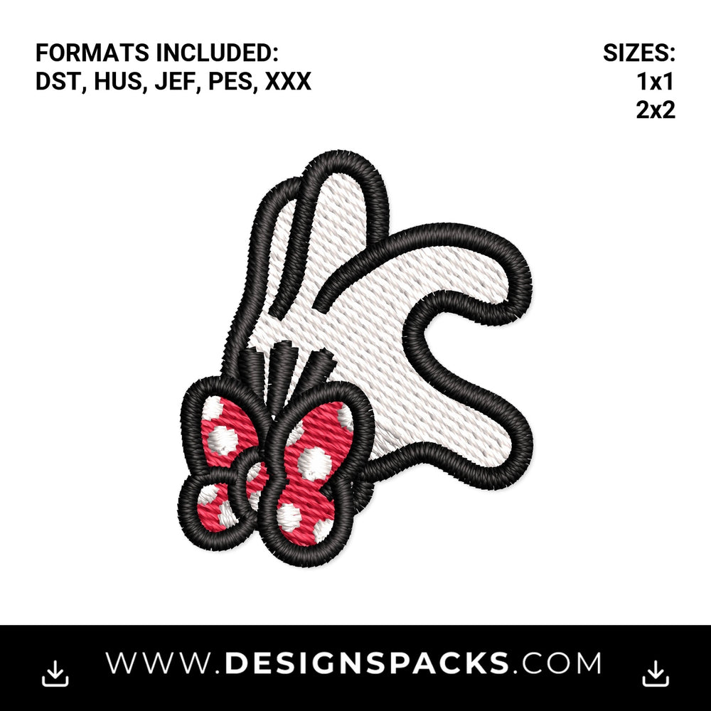Mouse Glove Half Heart with Red Bow Embroidery Design - Instant digital download pattern at Designspacks.com