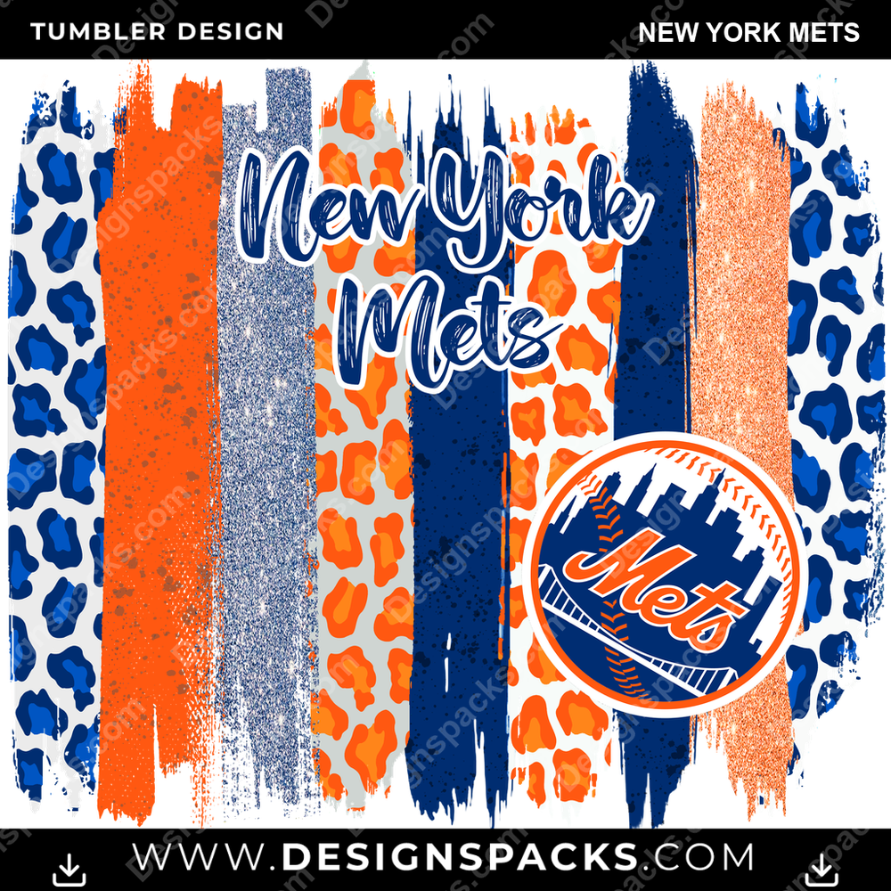 Baseball Brush Strokes New York Mets Tumbler Digital Wrap Design